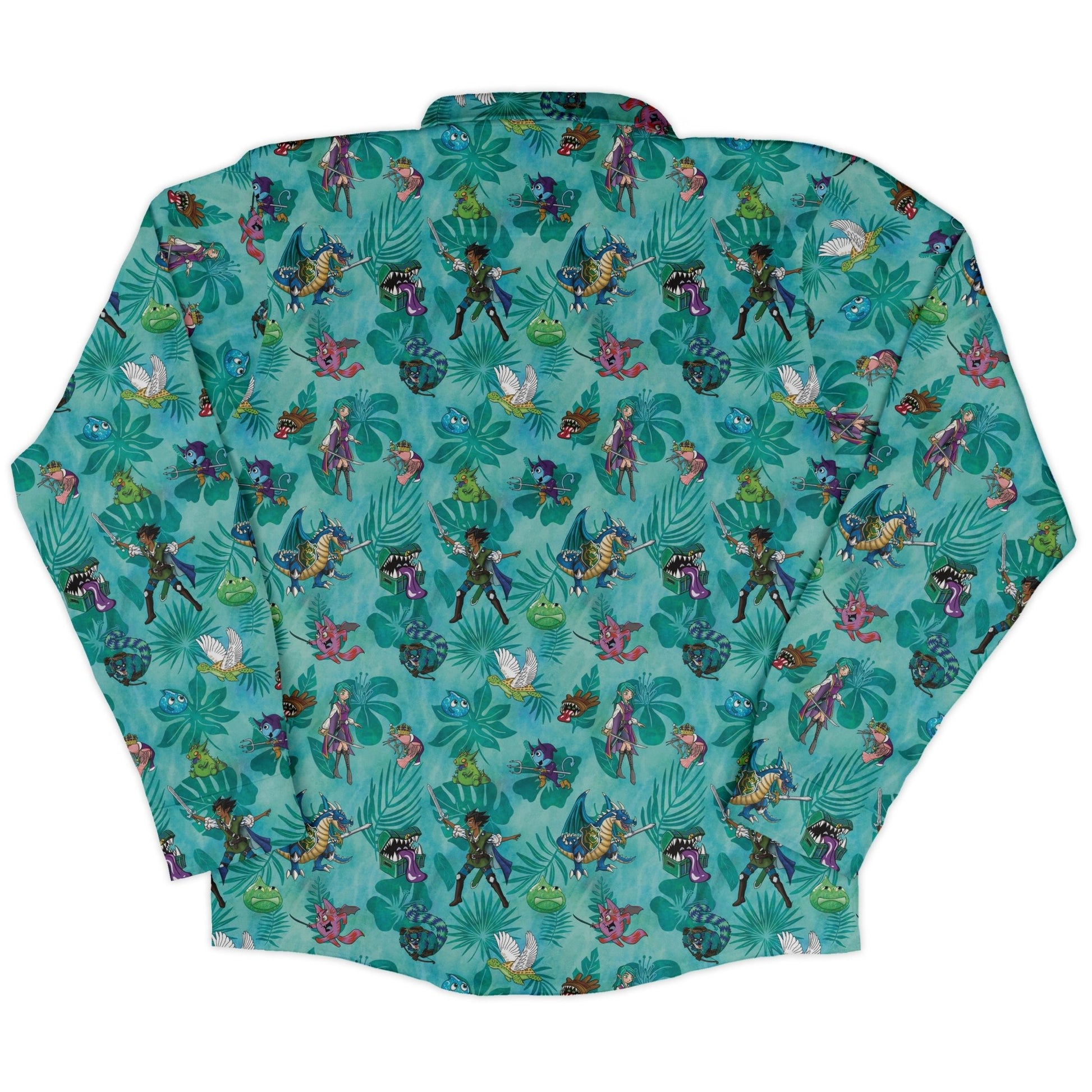 DND Cartoon Quest Long Sleeve Button Up Shirt Geek Nerd adult sizing Designs by Nathan dnd & rpg print