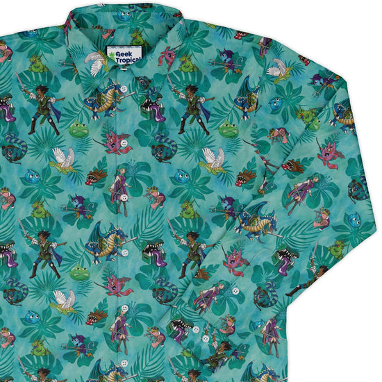 DND Cartoon Quest Long Sleeve Button Up Shirt Geek Nerd adult sizing Designs by Nathan dnd & rpg print