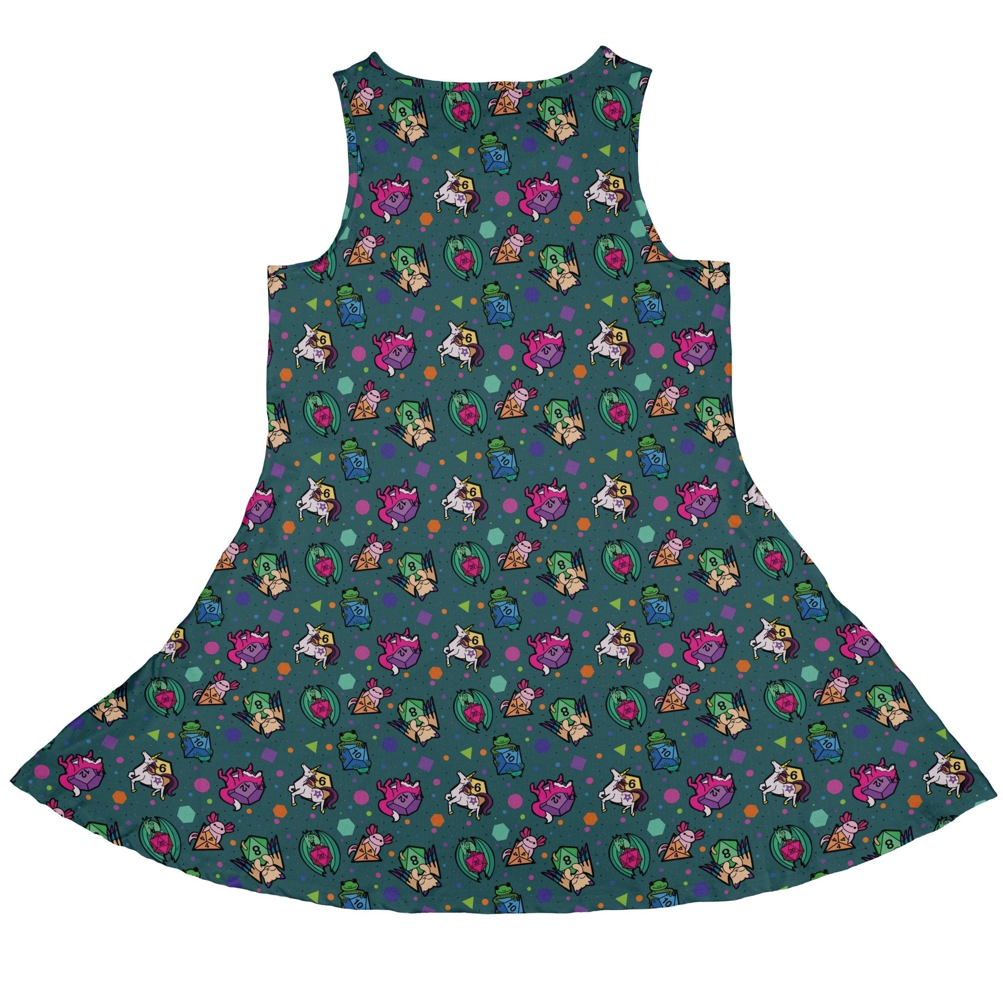 Dnd Dice Critters Teal Dress Geek Nerd Animal Patterns Designed by Rose Khan dnd & rpg print