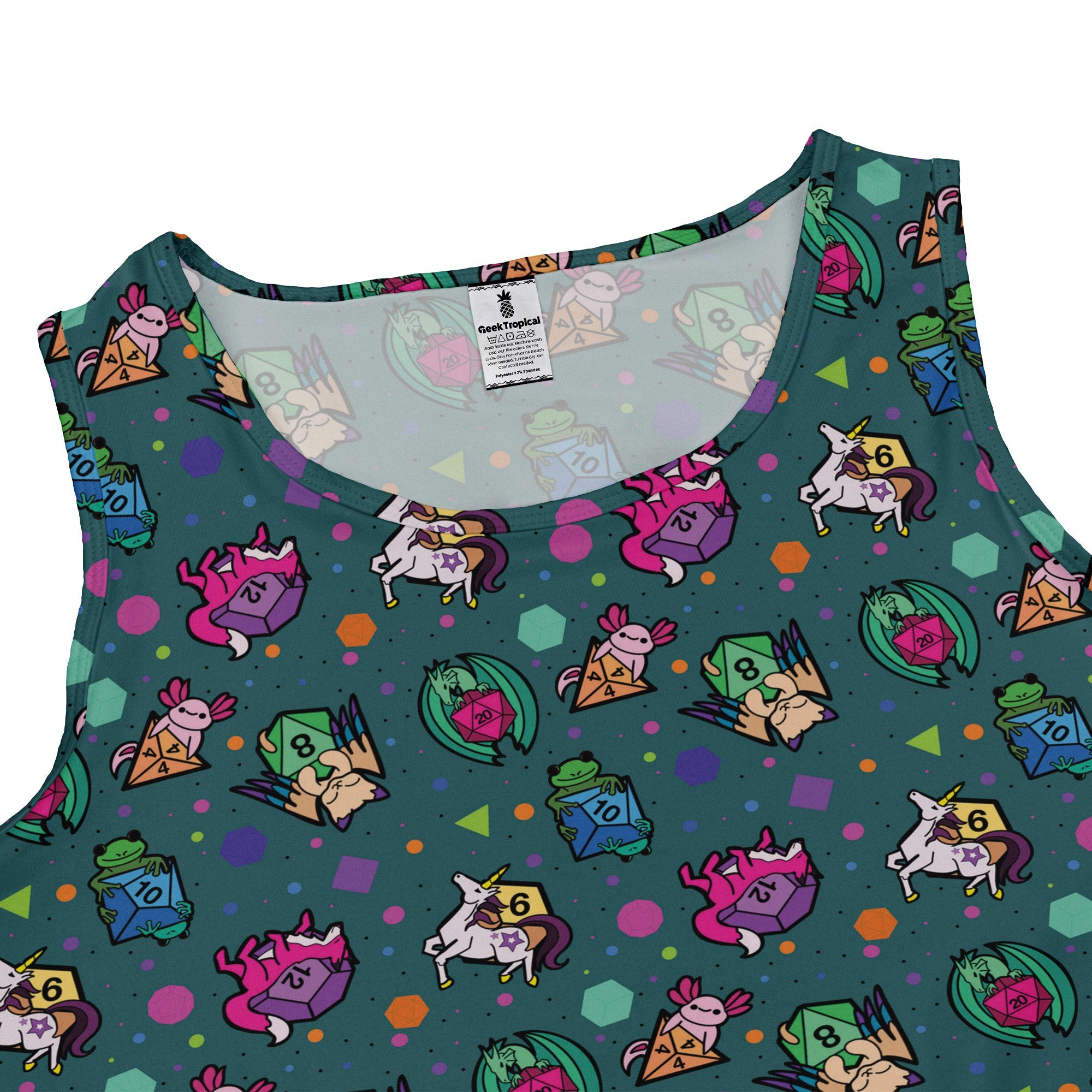 Dnd Dice Critters Teal Dress Geek Nerd Animal Patterns Designed by Rose Khan dnd & rpg print