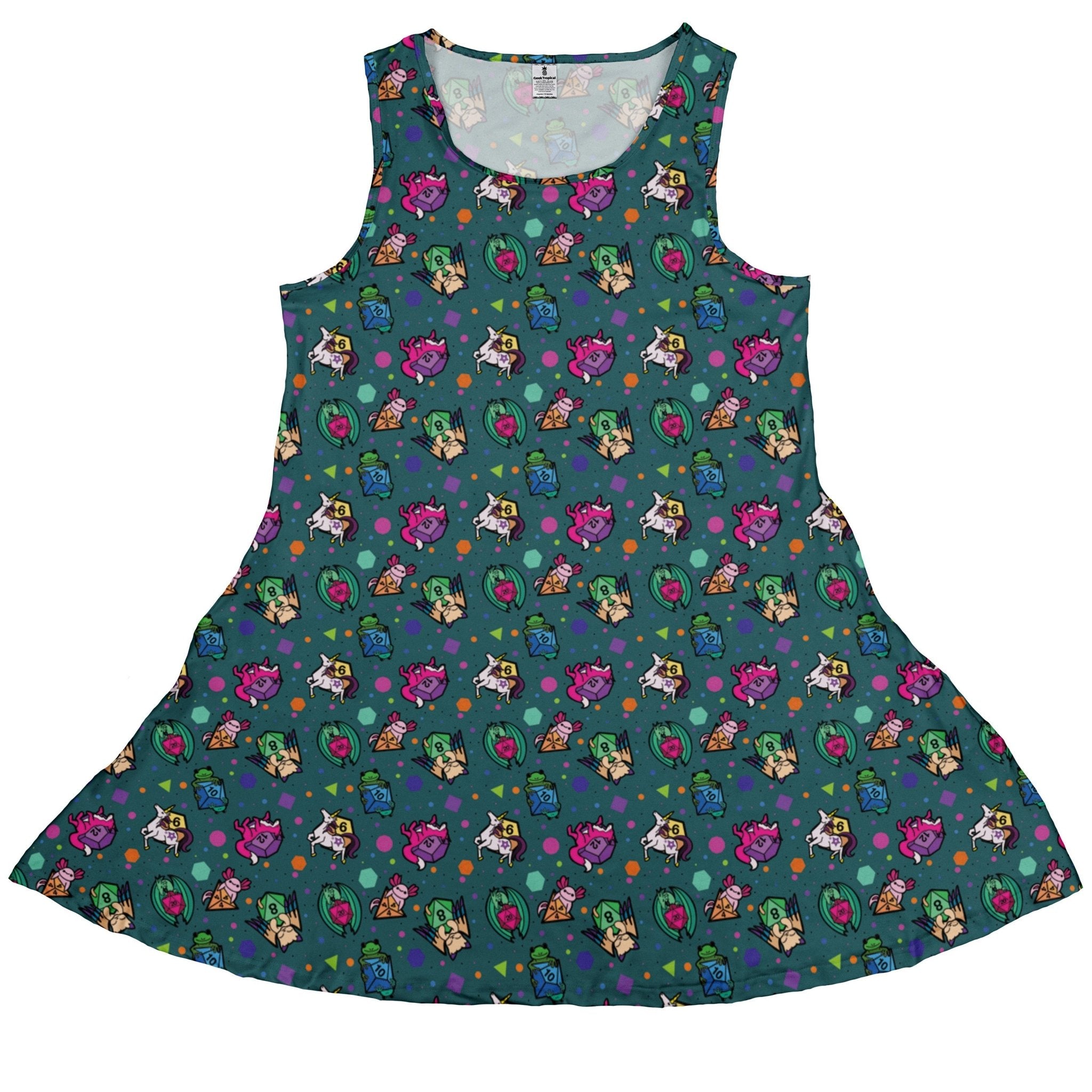 Dnd Dice Critters Teal Dress Geek Nerd Animal Patterns Designed by Rose Khan dnd & rpg print