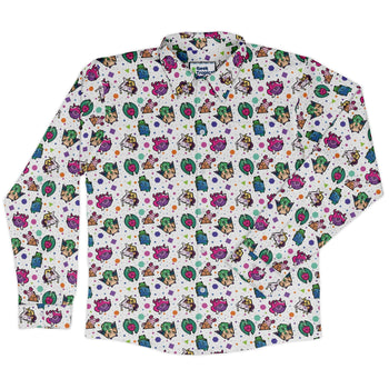DND Dice Critters Colors Long Sleeve Button Up Shirt Geek Nerd adult sizing Animal Patterns Designed by Rose Khan