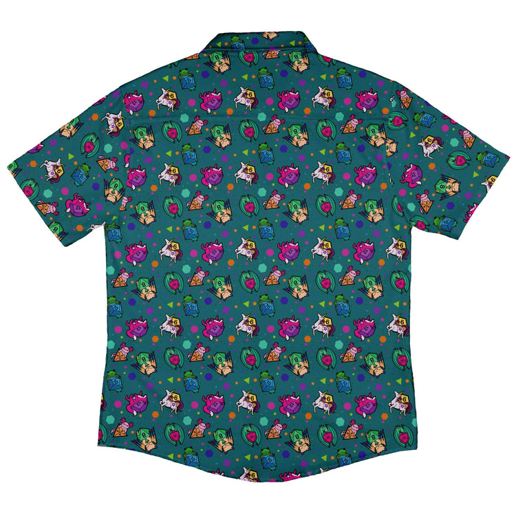 Dnd Dice Critters Teal Button Up Shirt - adult sizing - Animal Patterns - Designed by Rose Khan