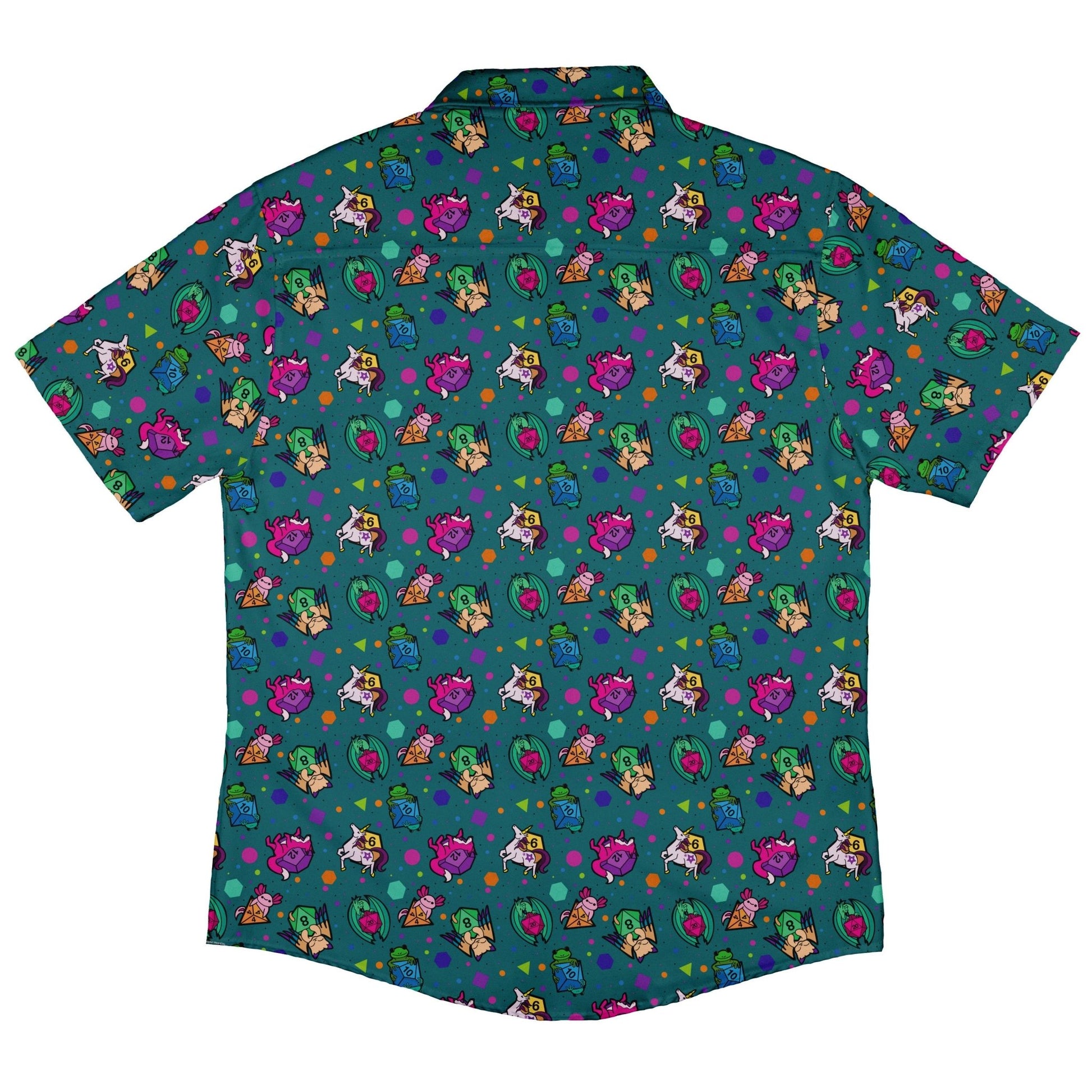 Dnd Dice Critters Teal Button Up Shirt - adult sizing - Animal Patterns - Designed by Rose Khan