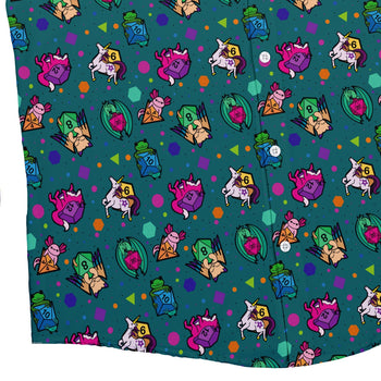 Dnd Dice Critters Teal Button Up Shirt - adult sizing - Animal Patterns - Designed by Rose Khan
