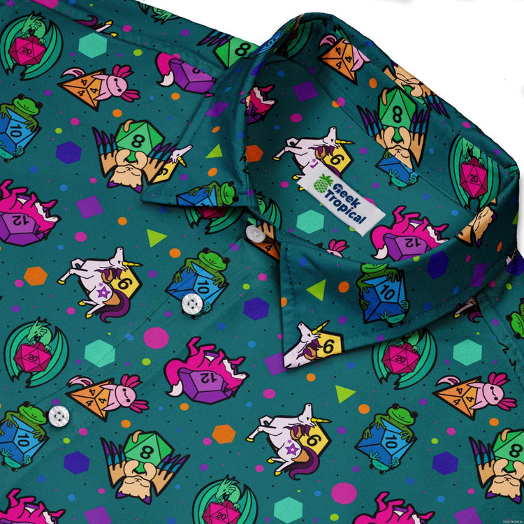 Dnd Dice Critters Teal Button Up Shirt - adult sizing - Animal Patterns - Designed by Rose Khan