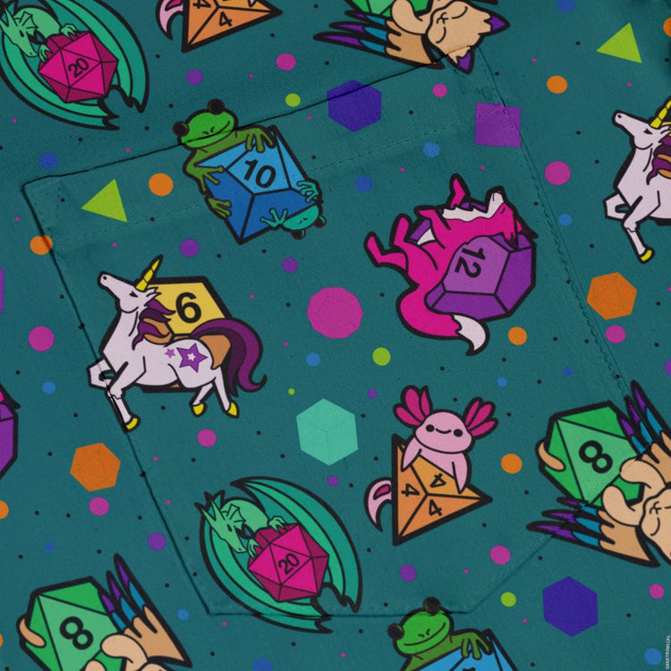 Dnd Dice Critters Teal Button Up Shirt - adult sizing - Animal Patterns - Designed by Rose Khan