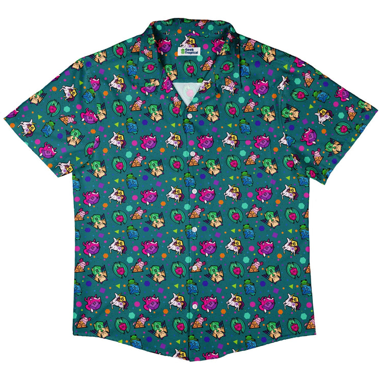 Dnd Dice Critters Teal Button Up Shirt - adult sizing - Animal Patterns - Designed by Rose Khan