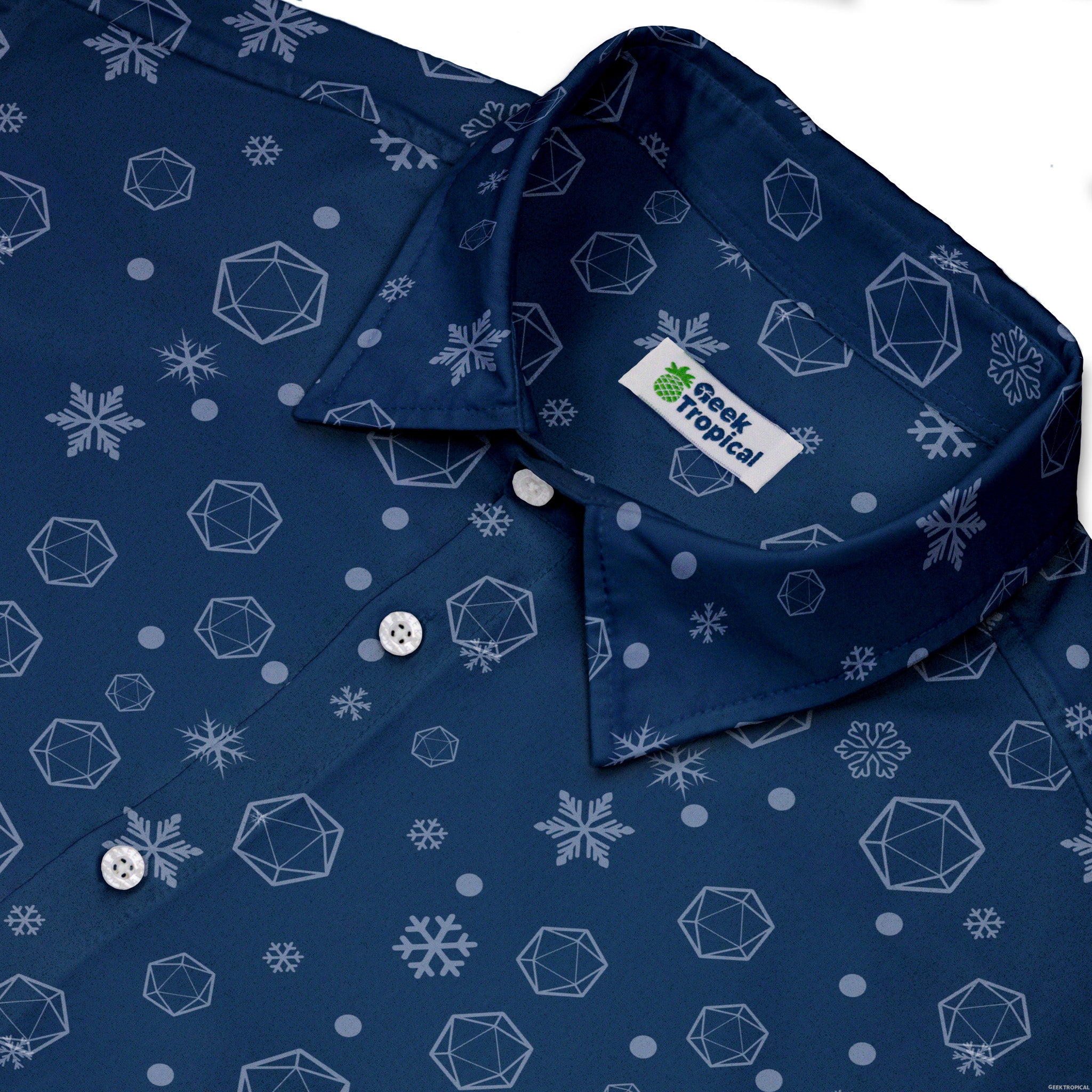 Dnd Dice Snowflake Button Up Shirt Geek Nerd adult sizing Christmas Print