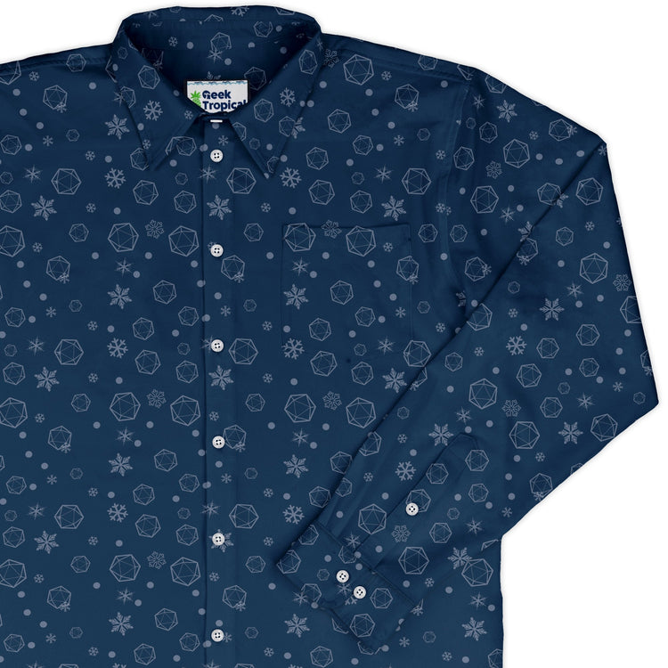 DND Dice Snowflakes Long Sleeve Button Up Shirt Geek Nerd adult sizing Christmas Print dnd & rpg print