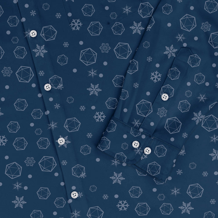 DND Dice Snowflakes Long Sleeve Button Up Shirt Geek Nerd adult sizing Christmas Print dnd & rpg print