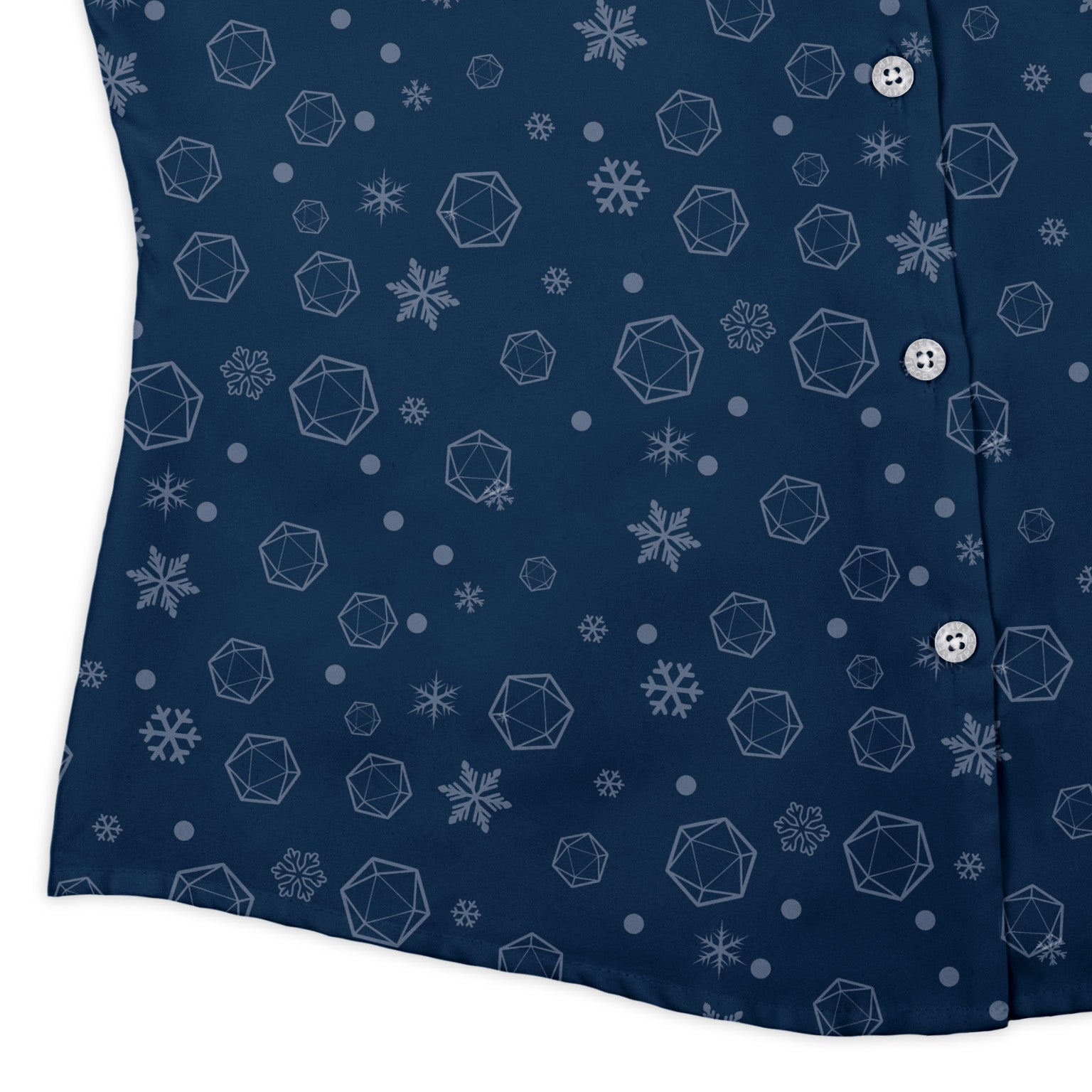 DND Dice Snowflakes Curvy Button Up Shirt Geek Nerd Christmas Print dnd & rpg print women