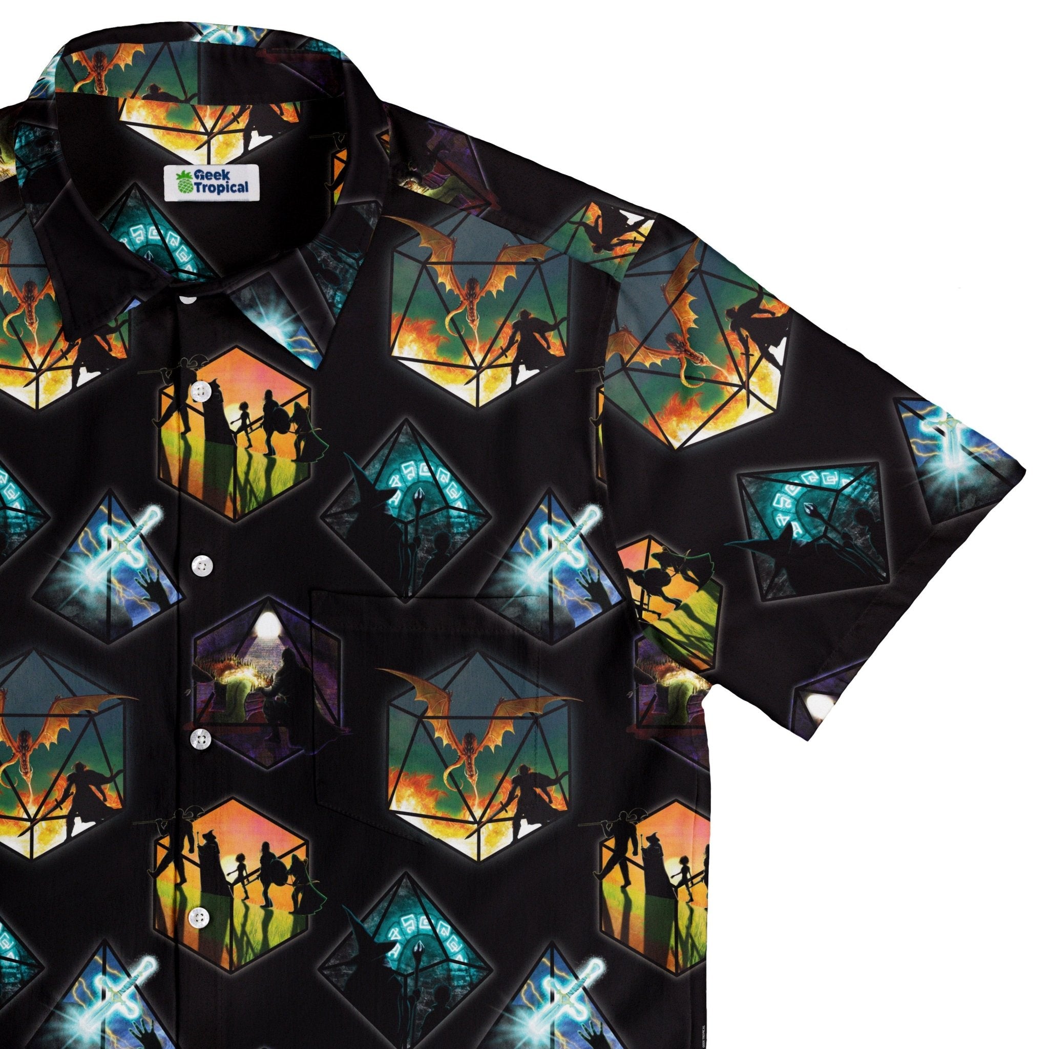 Dnd Party Campaign Button Up Shirt Geek Nerd adult sizing Designs by Nathan dnd & rpg print