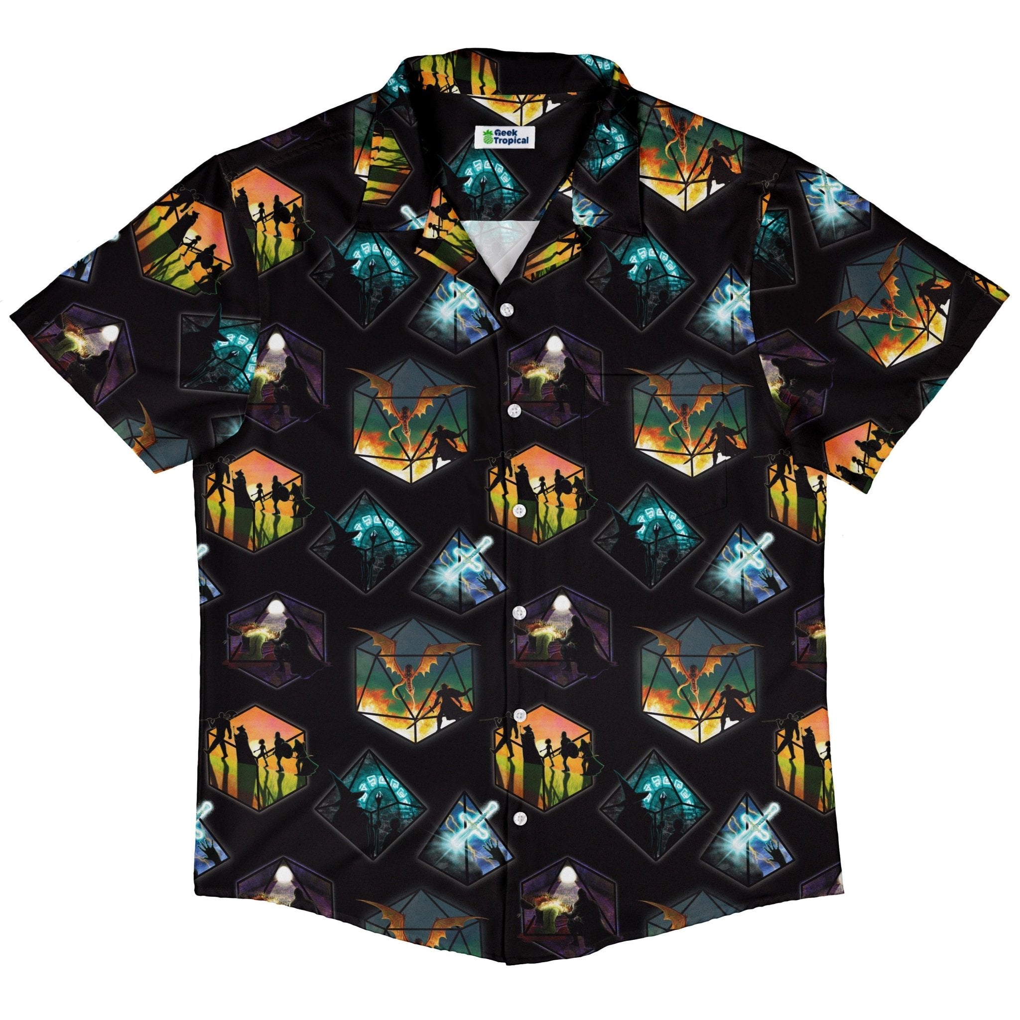 Dnd Party Campaign Button Up Shirt Geek Nerd adult sizing Designs by Nathan dnd & rpg print