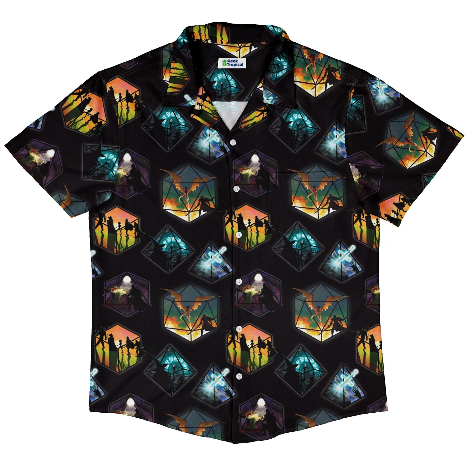 Dnd Party Campaign Button Up Shirt Geek Nerd adult sizing Designs by Nathan dnd & rpg print