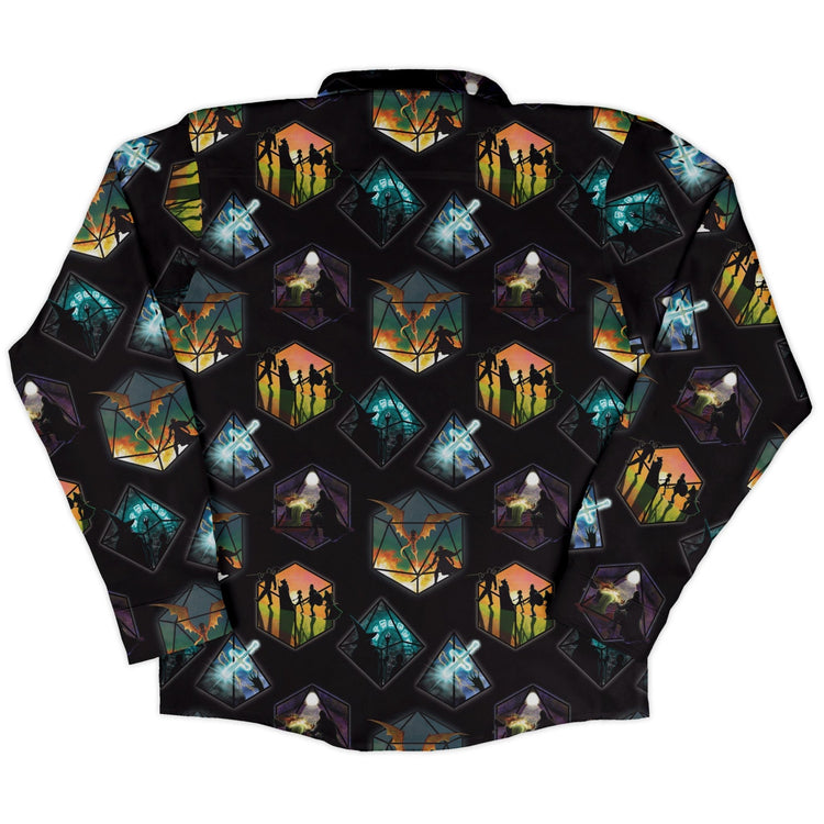 DND Party Campaign Long Sleeve Button Up Shirt Geek Nerd adult sizing Designs by Nathan dnd & rpg print