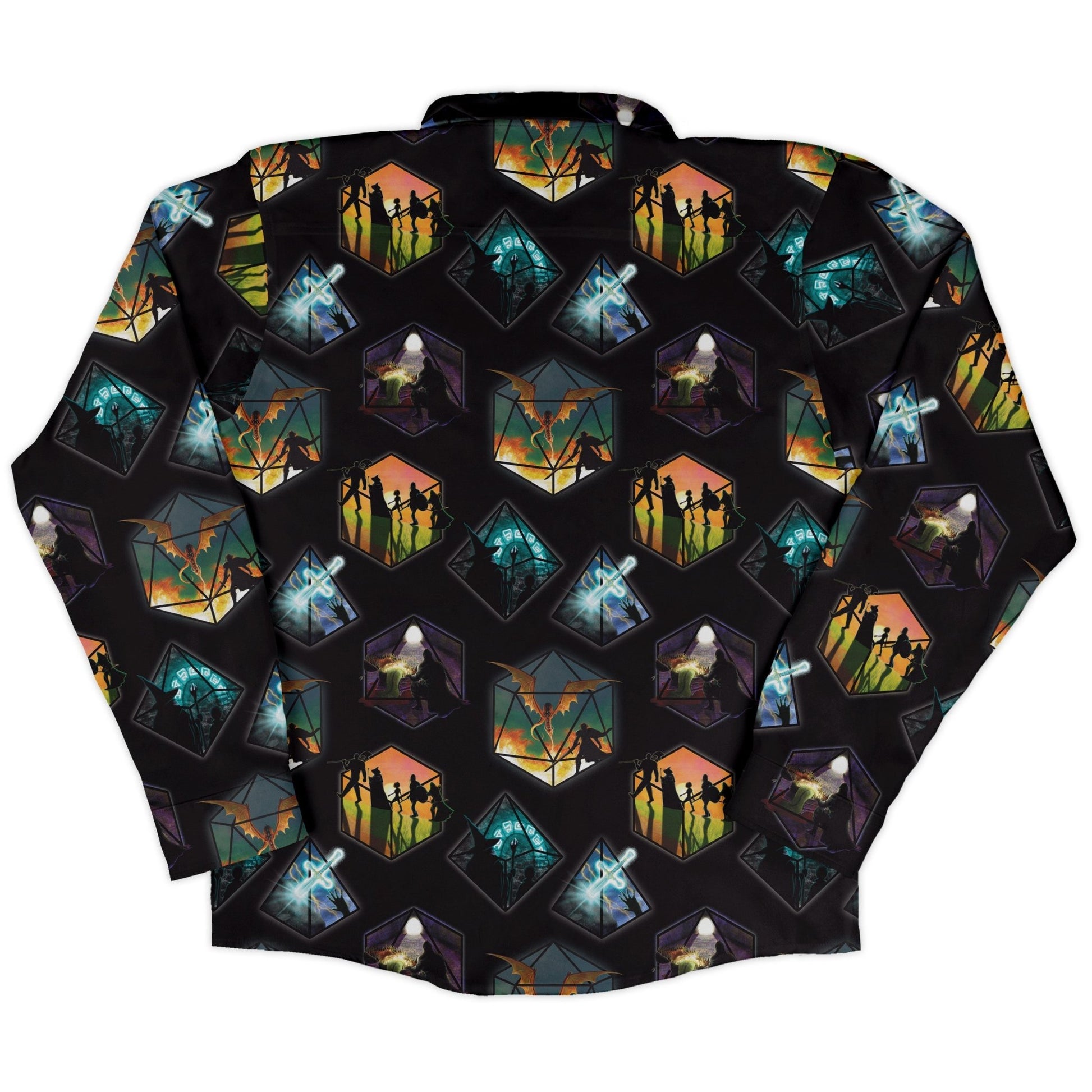 DND Party Campaign Long Sleeve Button Up Shirt Geek Nerd adult sizing Designs by Nathan dnd & rpg print