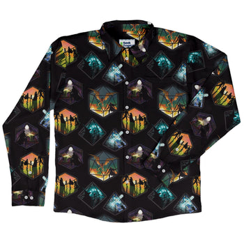 DND Party Campaign Long Sleeve Button Up Shirt Geek Nerd adult sizing Designs by Nathan dnd & rpg print