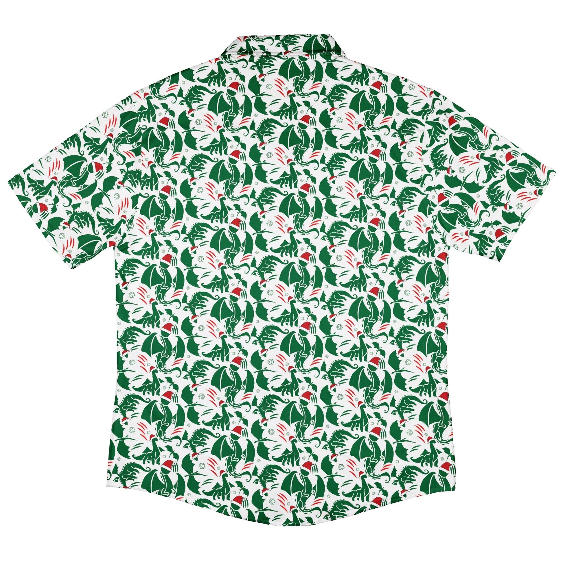 Dnd Santa Hat Dragons Button Up Shirt Geek Nerd adult sizing Christmas Print Design by Heather Davenport