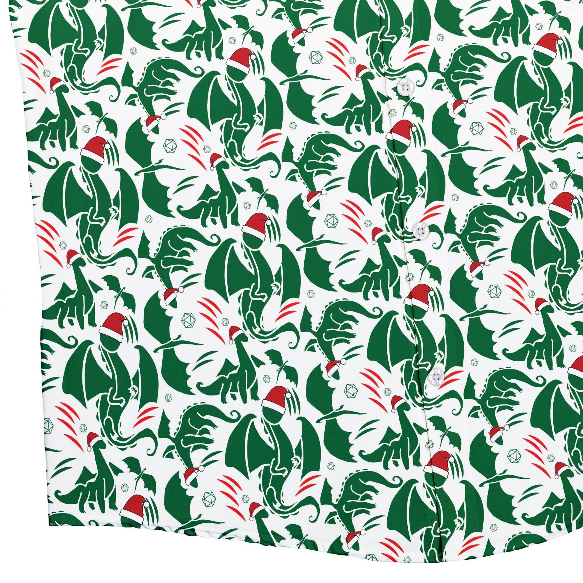 Dnd Santa Hat Dragons Button Up Shirt Geek Nerd adult sizing Christmas Print Design by Heather Davenport