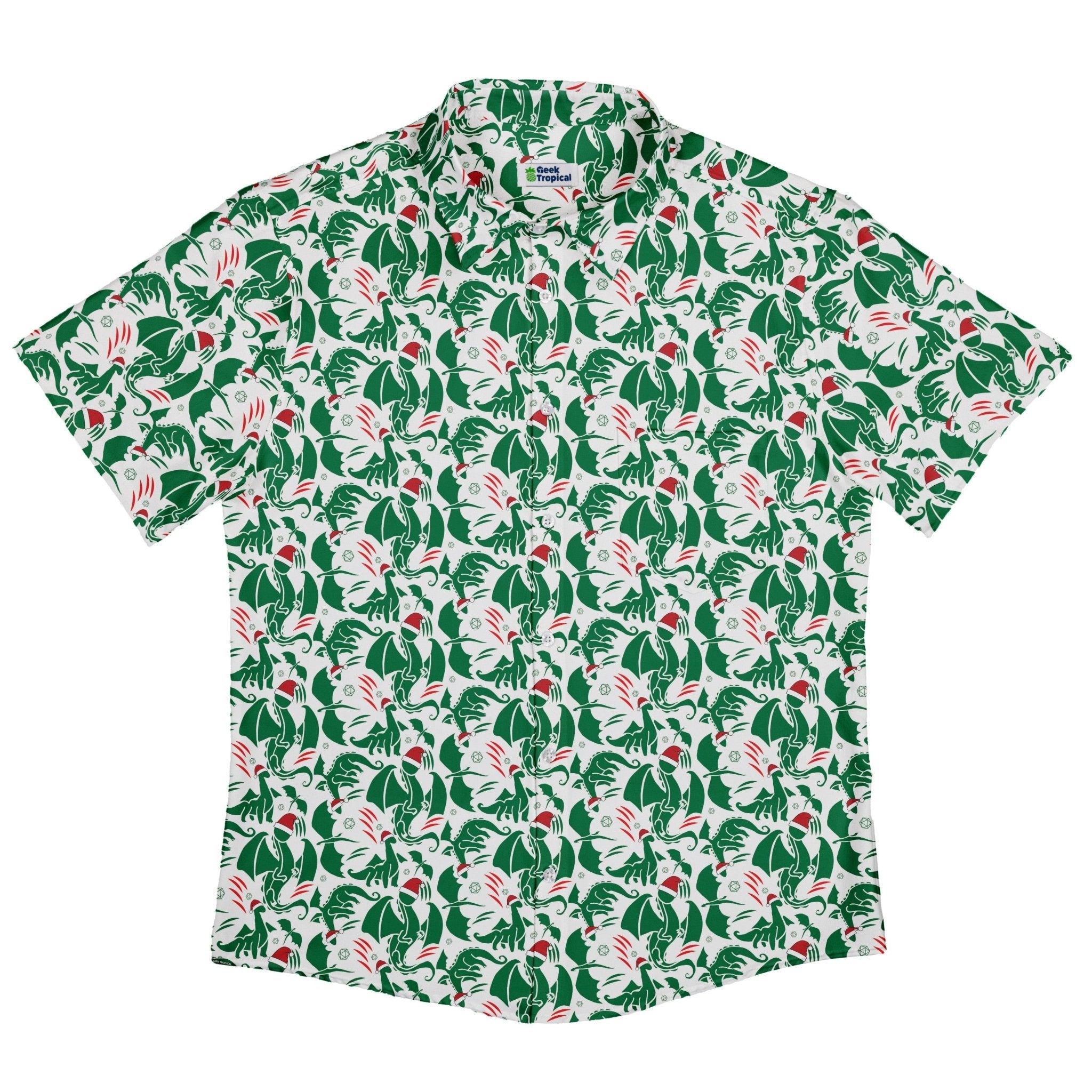 Dnd Santa Hat Dragons Button Up Shirt Geek Nerd adult sizing Christmas Print Design by Heather Davenport