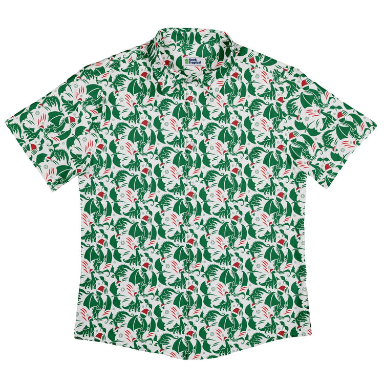 Dnd Santa Hat Dragons Button Up Shirt Geek Nerd adult sizing Christmas Print Design by Heather Davenport