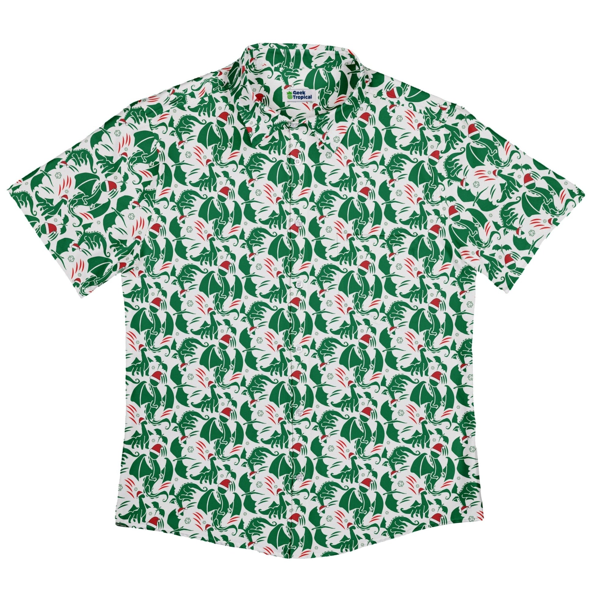 Dnd Santa Hat Dragons Button Up Shirt Geek Nerd adult sizing Christmas Print Design by Heather Davenport