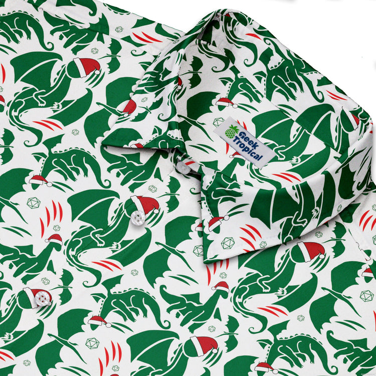Dnd Santa Hat Dragons Button Up Shirt Geek Nerd adult sizing Christmas Print Design by Heather Davenport