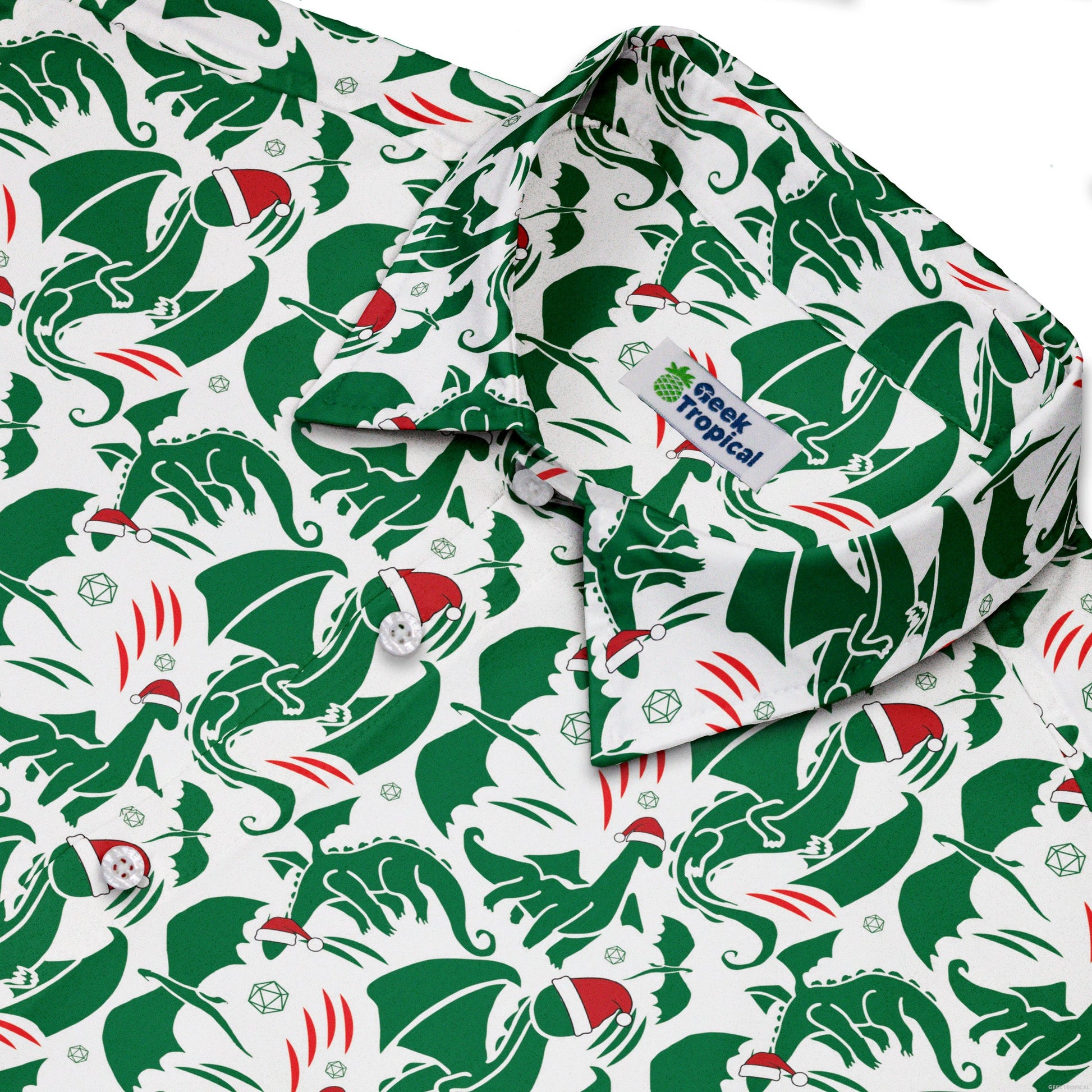 Dnd Santa Hat Dragons Button Up Shirt Geek Nerd adult sizing Christmas Print Design by Heather Davenport