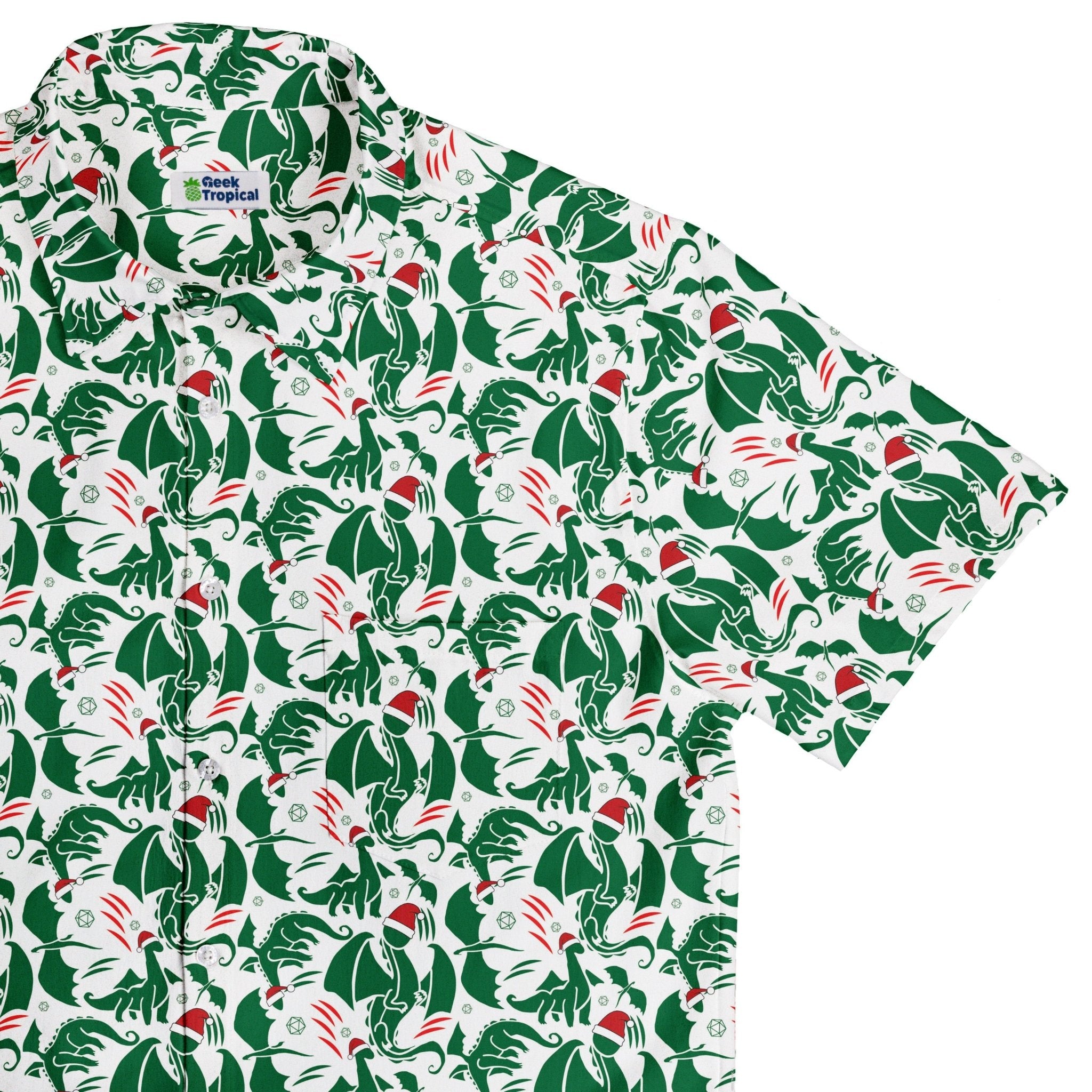 Dnd Santa Hat Dragons Button Up Shirt Geek Nerd adult sizing Christmas Print Design by Heather Davenport