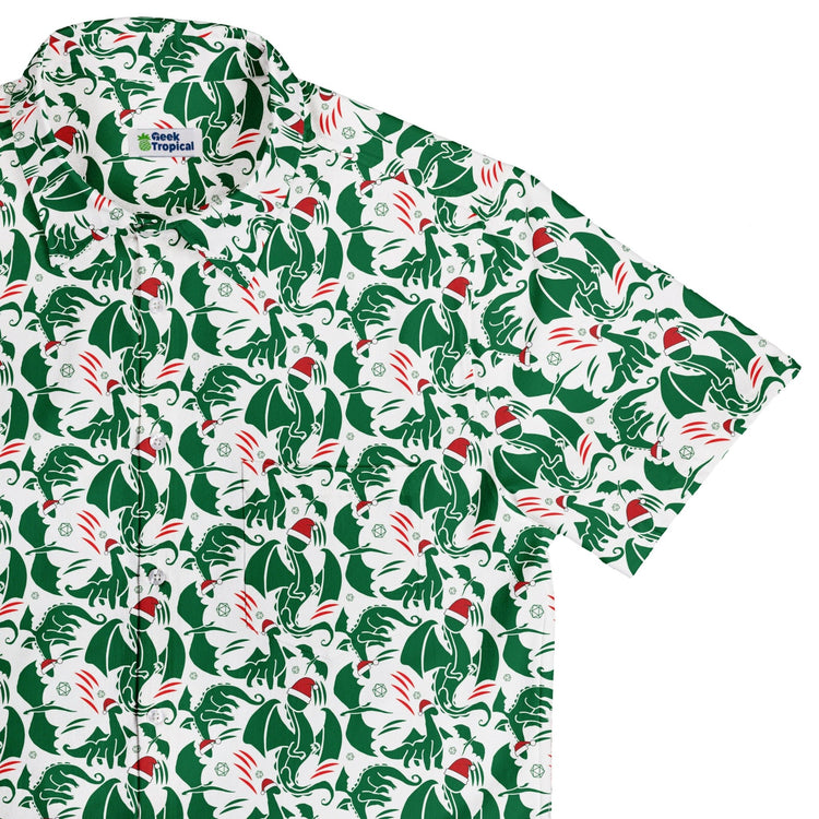 Dnd Santa Hat Dragons Button Up Shirt Geek Nerd adult sizing Christmas Print Design by Heather Davenport