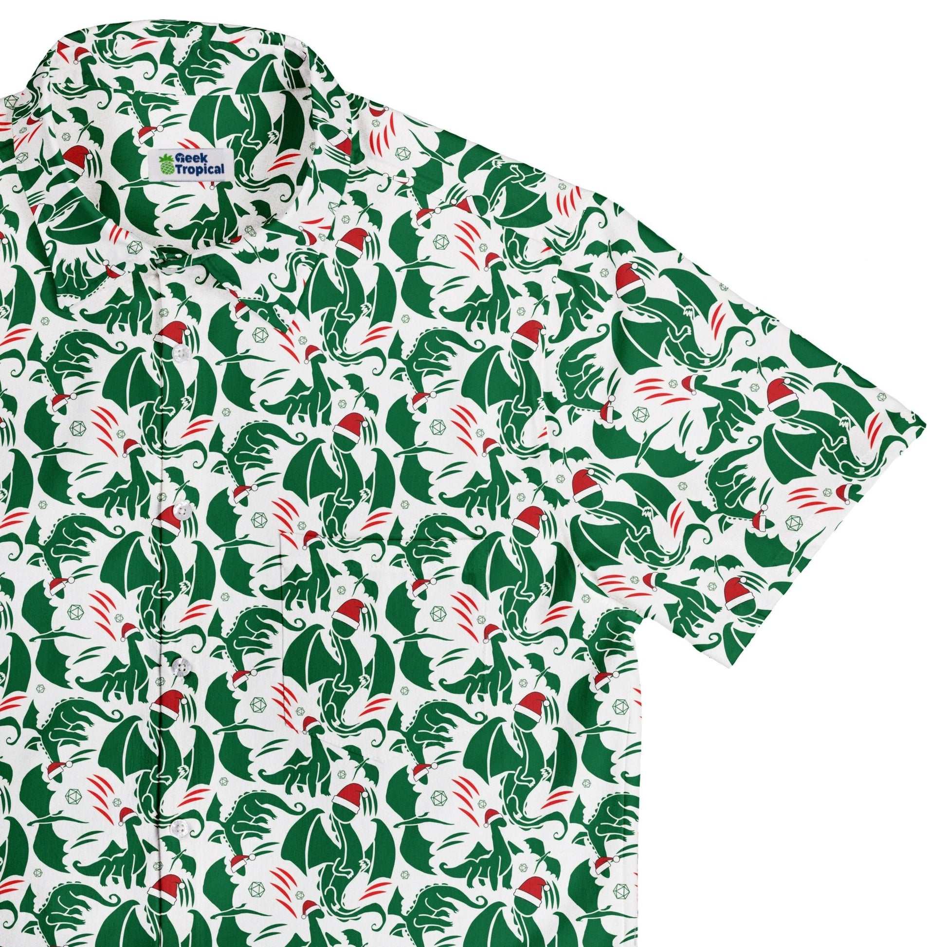 Dnd Santa Hat Dragons Button Up Shirt Geek Nerd adult sizing Christmas Print Design by Heather Davenport