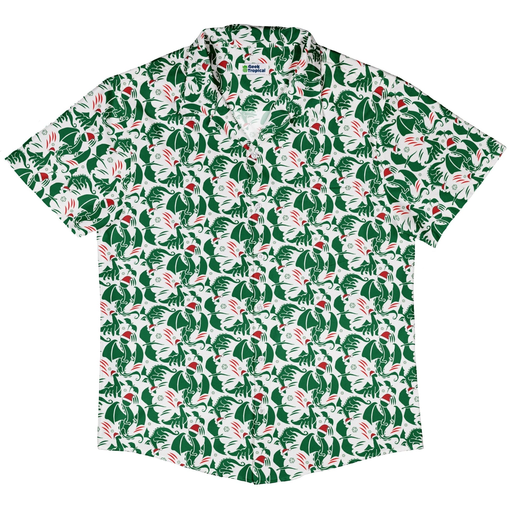 Dnd Santa Hat Dragons Button Up Shirt Geek Nerd adult sizing Christmas Print Design by Heather Davenport