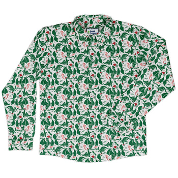 DND Santa Hat Dragons Long Sleeve Button Up Shirt Geek Nerd adult sizing Christmas Print Design by Heather Davenport