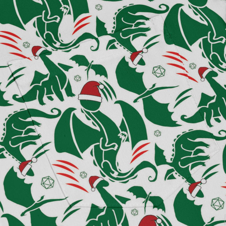DND Santa Hat Dragons Long Sleeve Button Up Shirt Geek Nerd adult sizing Christmas Print Design by Heather Davenport