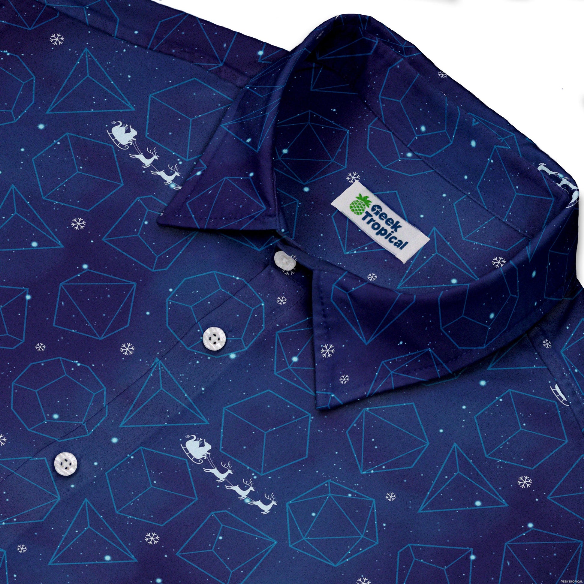 DND Space Dice Holiday Button Up Shirt Geek Nerd adult sizing Christmas Print