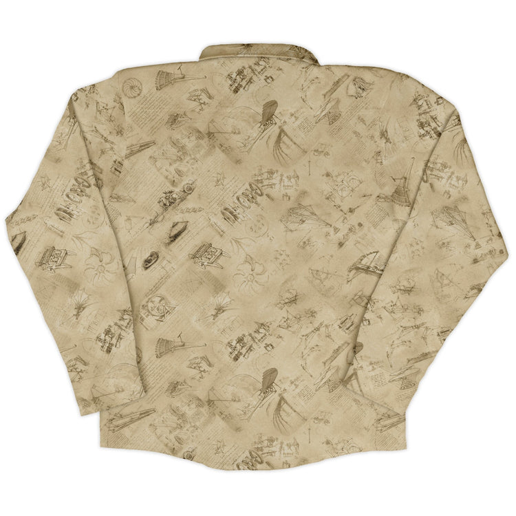 Da Vinci Mechanical Marvels Long Sleeve Button Up Shirt Geek Nerd adult sizing Designs by Nathan FLOW DESC WRITING