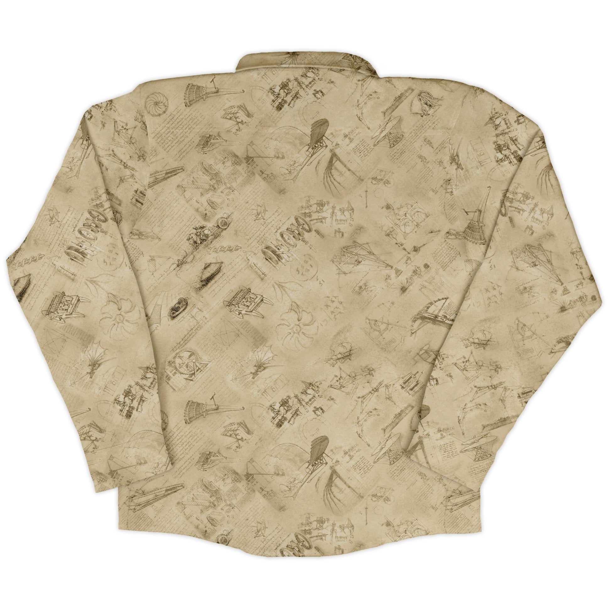 Da Vinci Mechanical Marvels Long Sleeve Button Up Shirt Geek Nerd adult sizing Designs by Nathan FLOW DESC WRITING