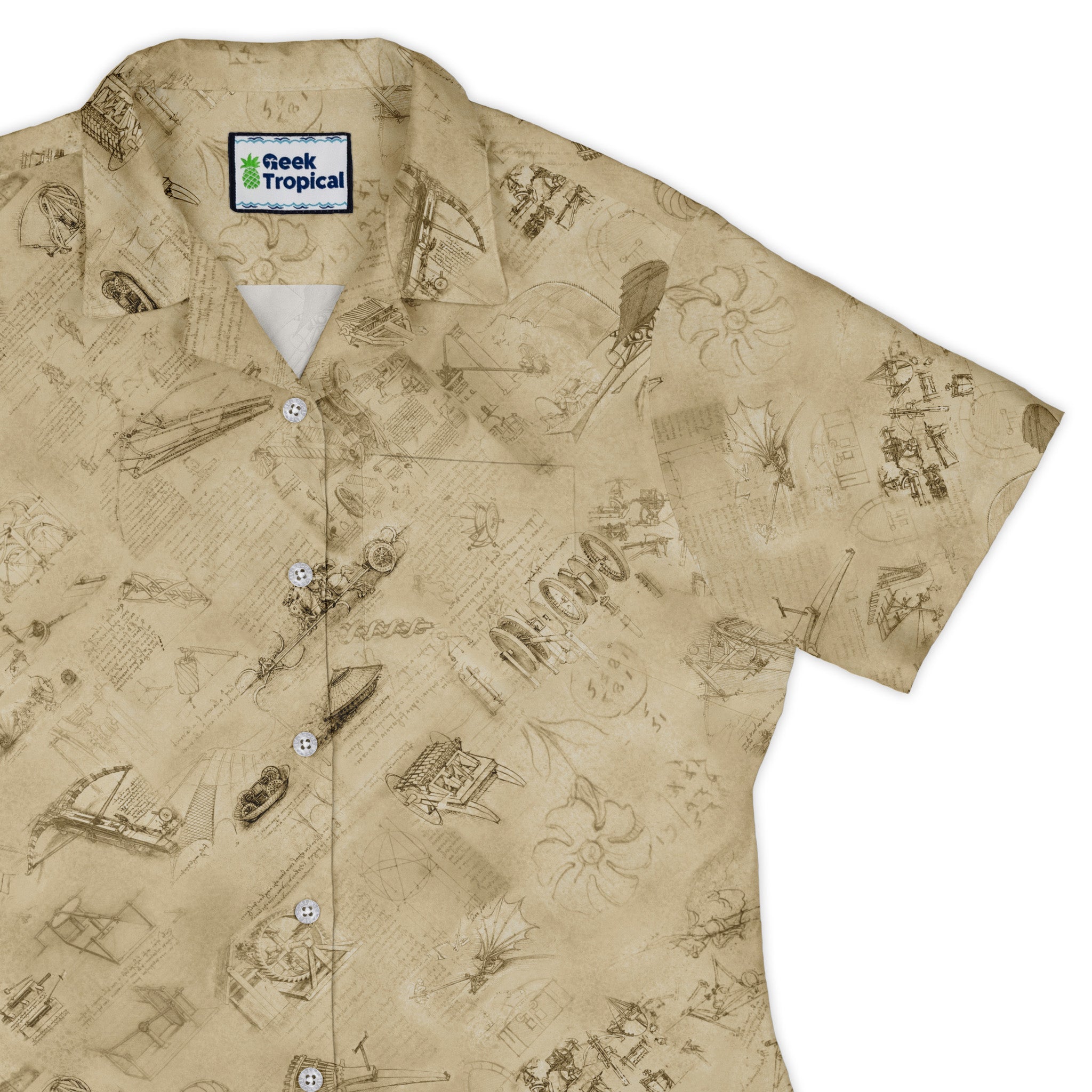 Da Vinci Mechanical Marvels Curvy Button Up Shirt Geek Nerd Designs by Nathan Q3 science print