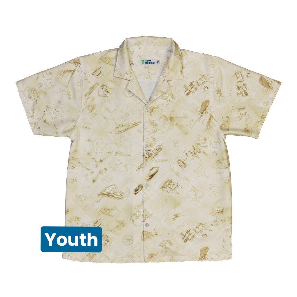 Da Vinci Mechanical Marvels Youth Hawaiian Shirt - Designs by Nathan - Q3 - science print
