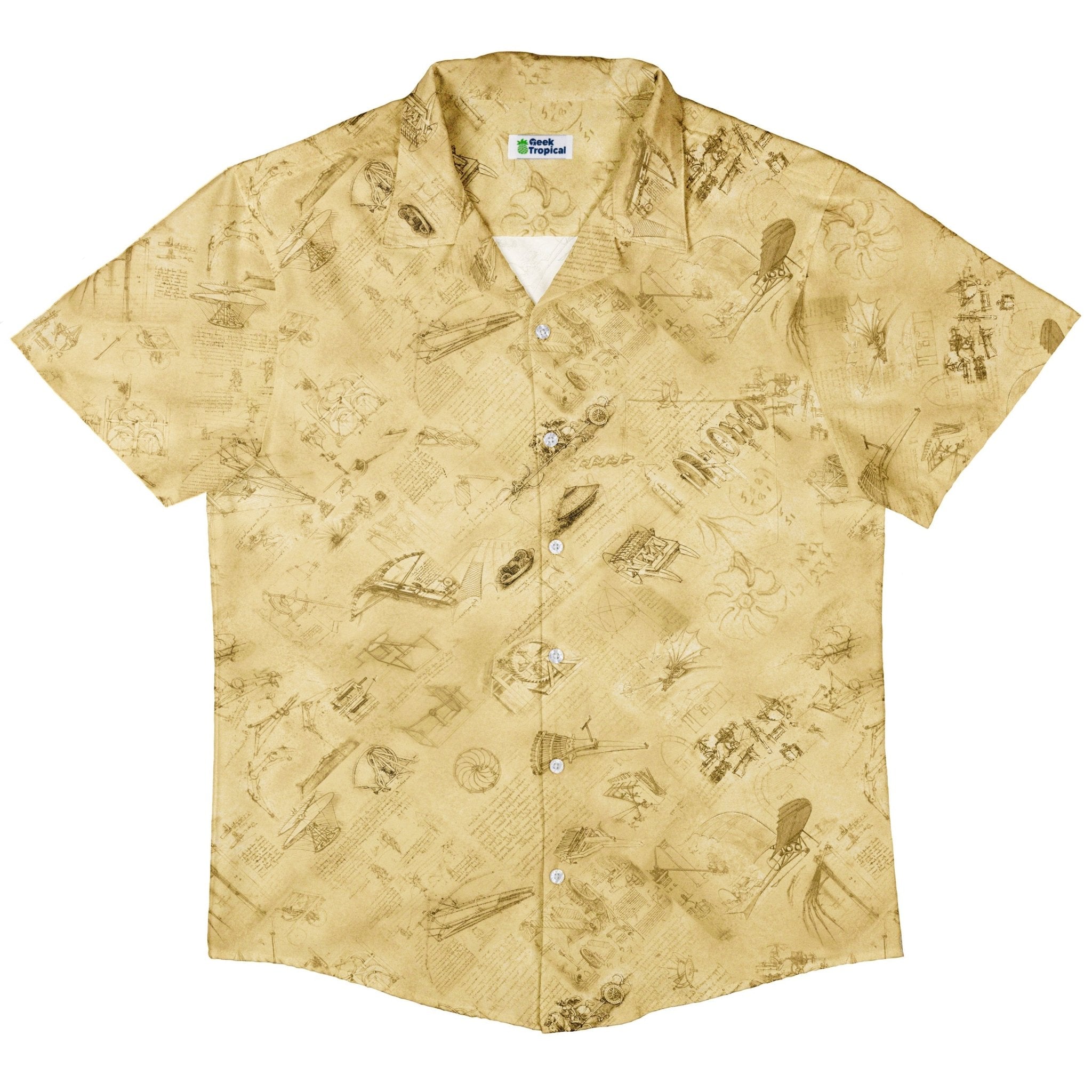 Clearance Ready - to - Ship Da Vinci Mechanical Marvels Button Up Shirt Geek Nerd adult sizing Clearance Designs by Nathan