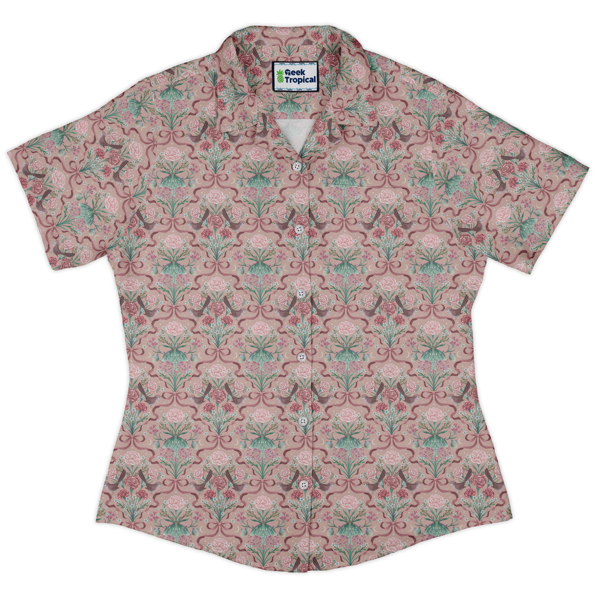 Dainty Bows Moon Garden Curvy Button Up Shirt womens front
