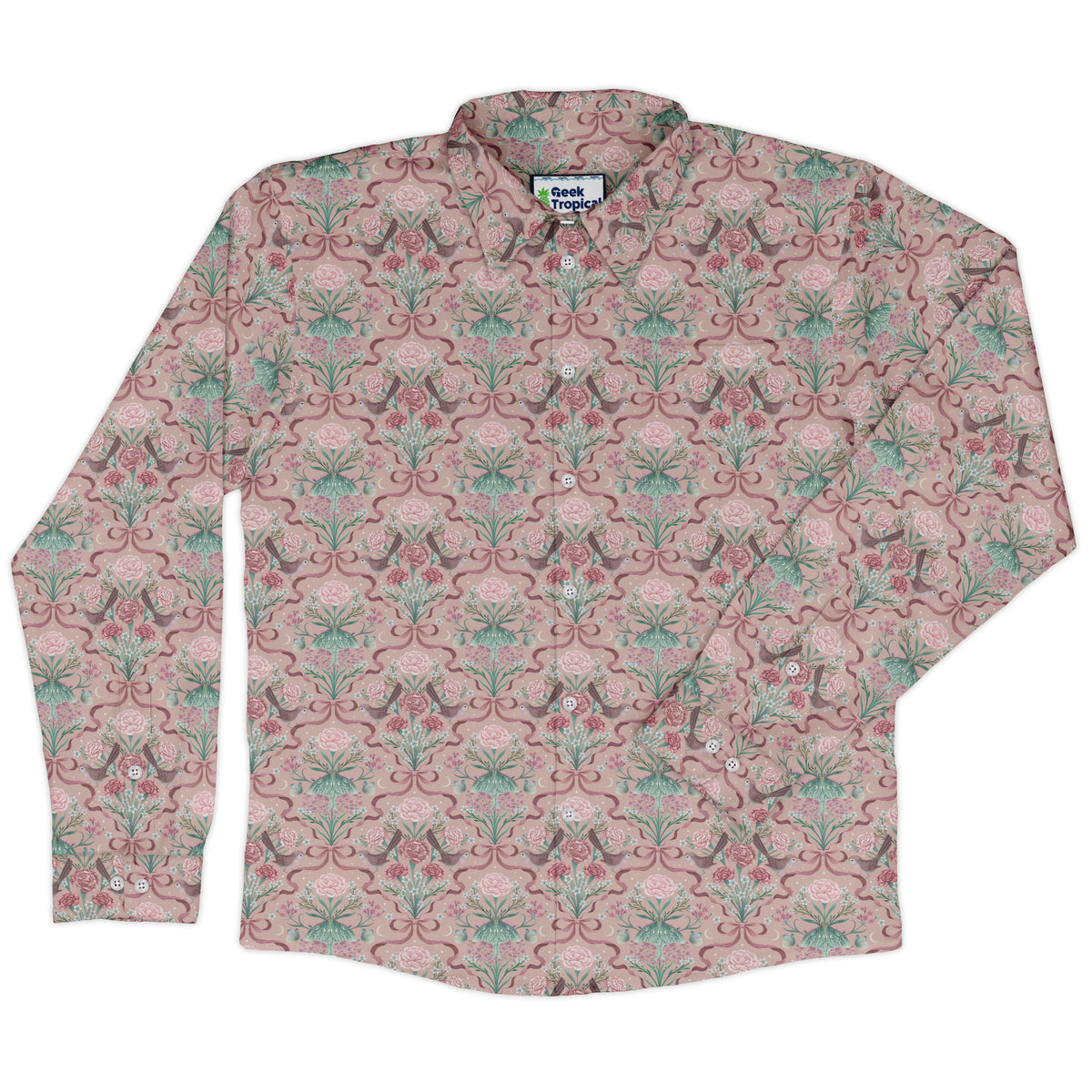 Dainty Bows Moon Garden Long Sleeve Button Up Shirt front