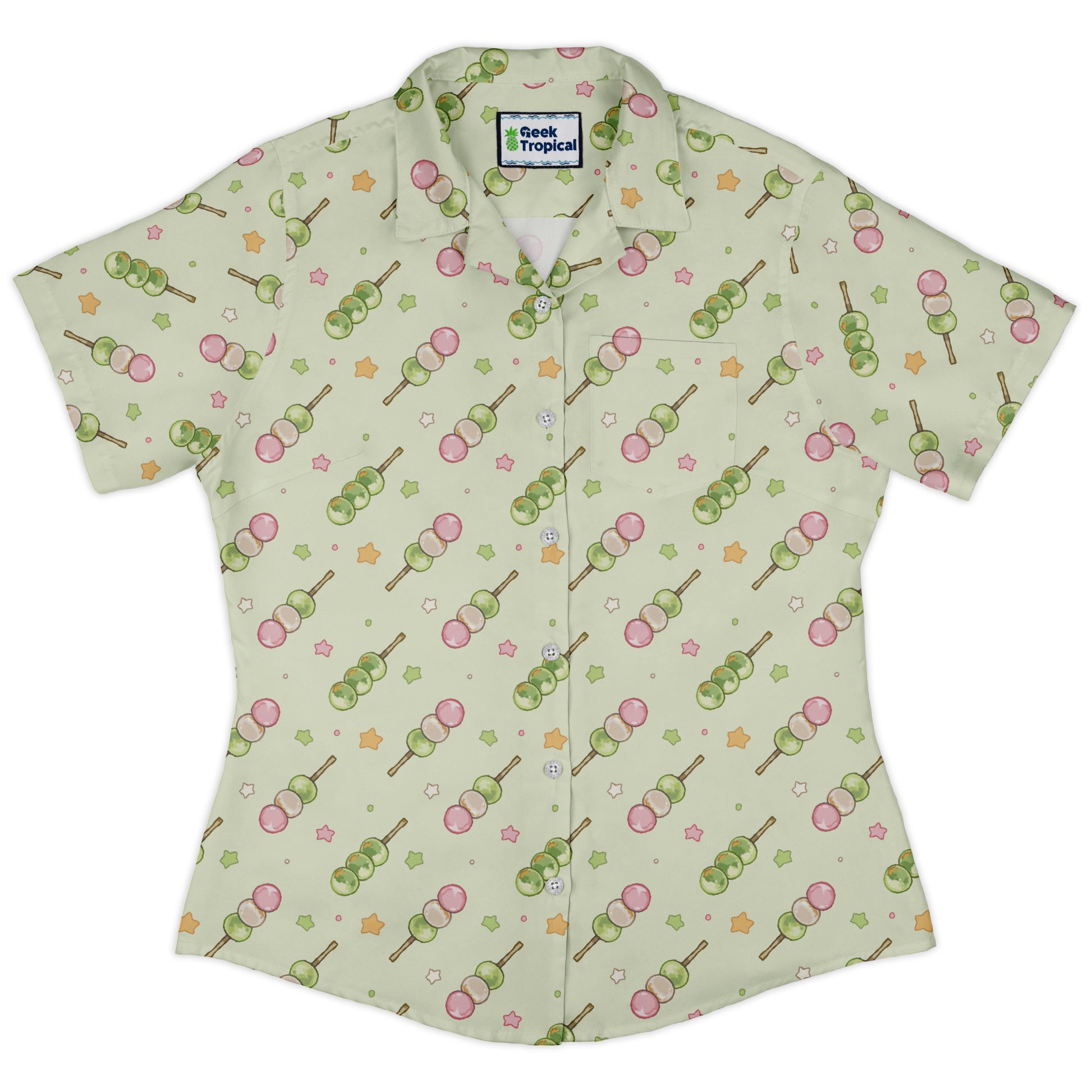 Dangos Matcha Green Curvy Button Up Shirt womens front