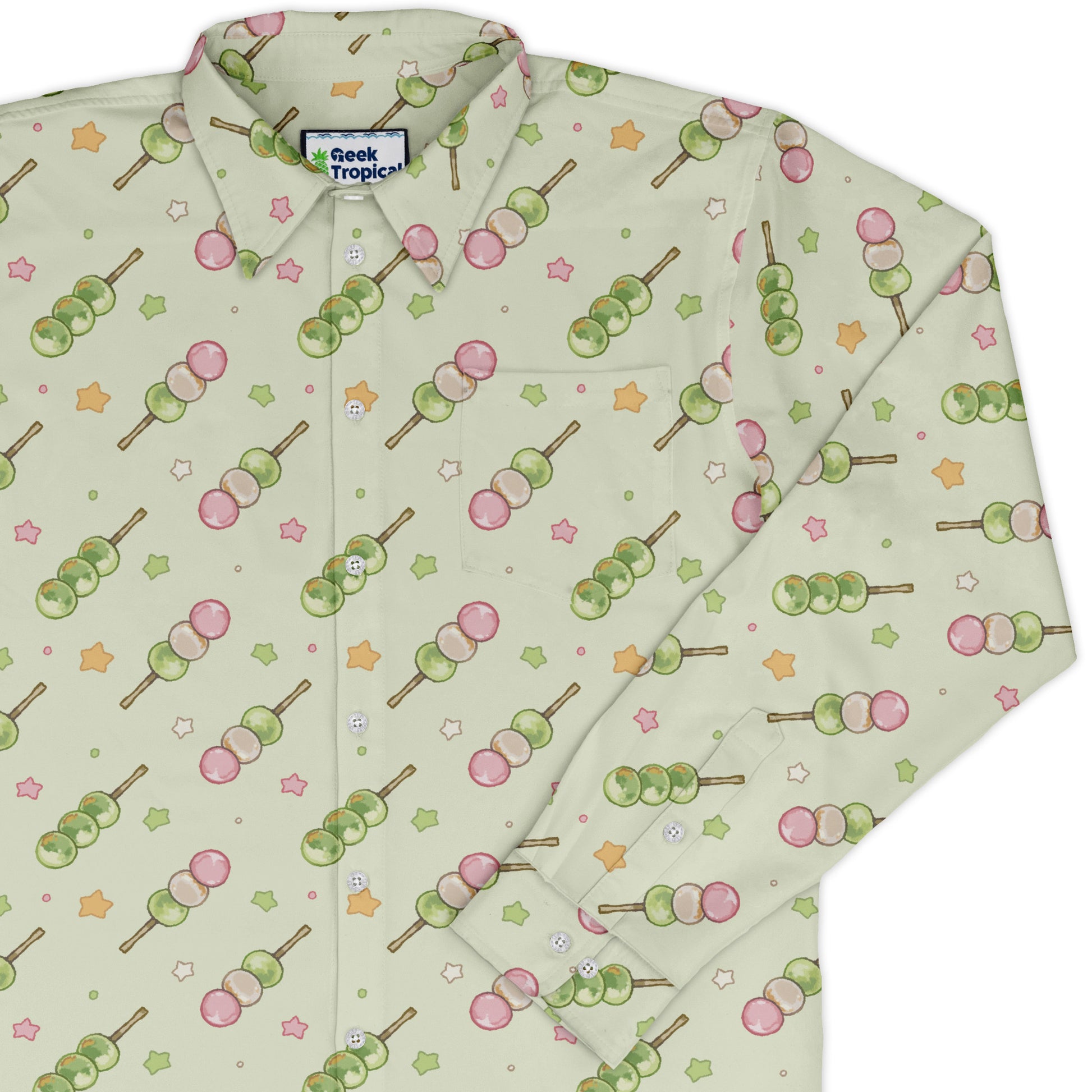 Dangos Matcha Green Long Sleeve Button Up Shirt cover