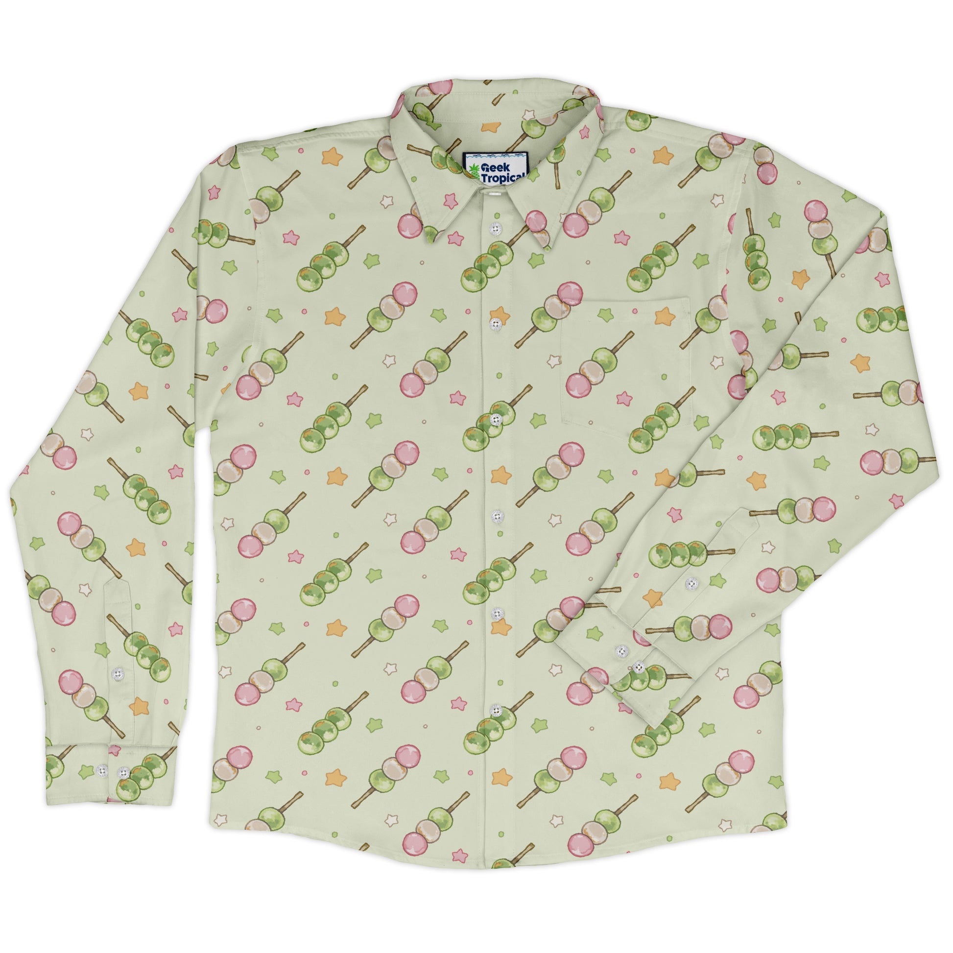 Dangos Matcha Green Long Sleeve Button Up Shirt front