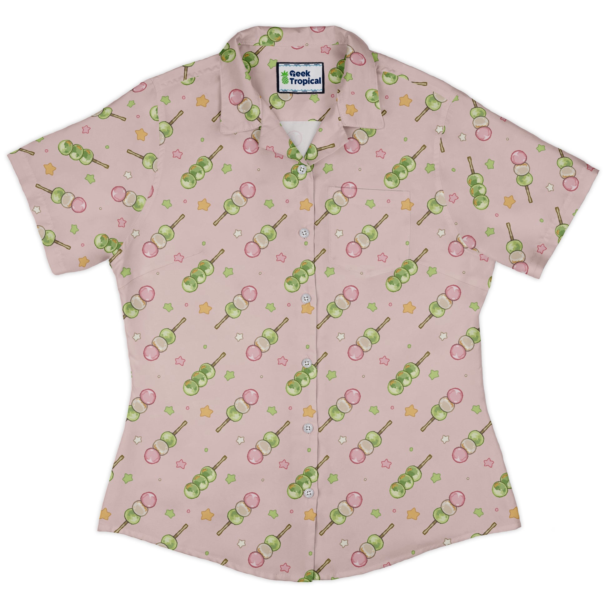 Dangos Strawberry Pink Curvy Button Up Shirt womens front