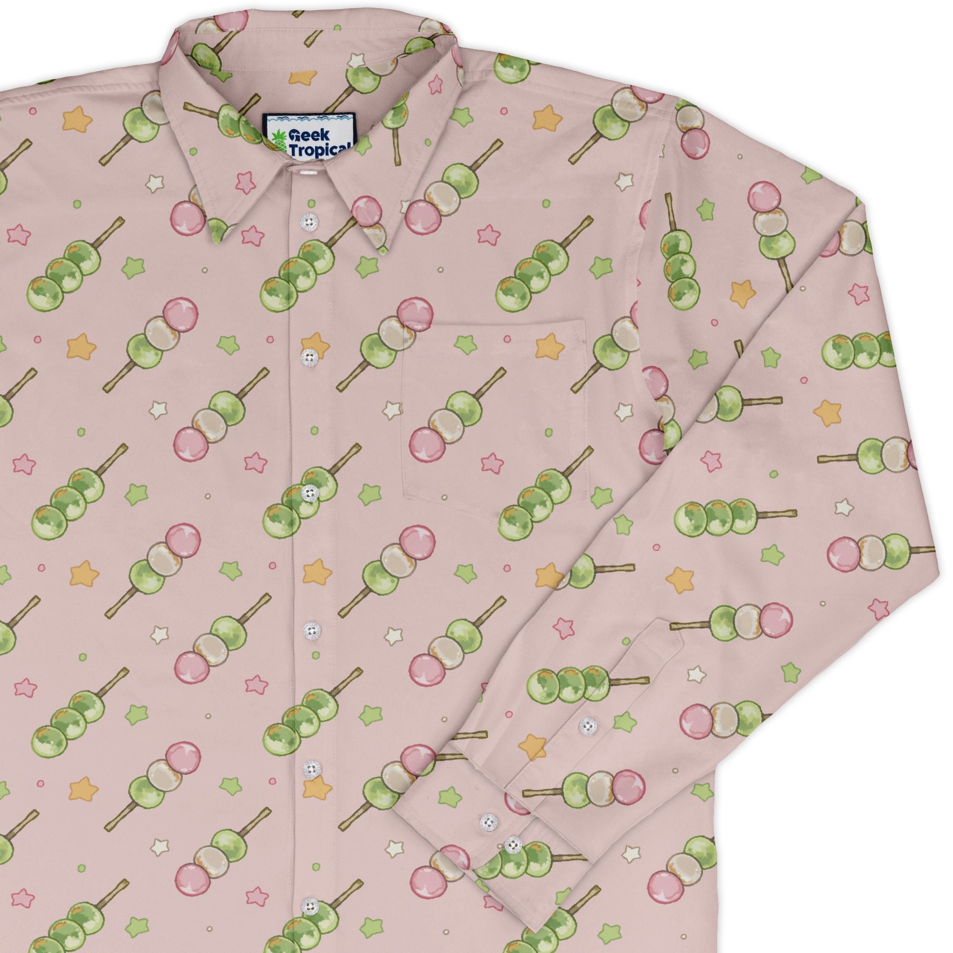 Dangos Strawberry Pink Long Sleeve Button Up Shirt cover