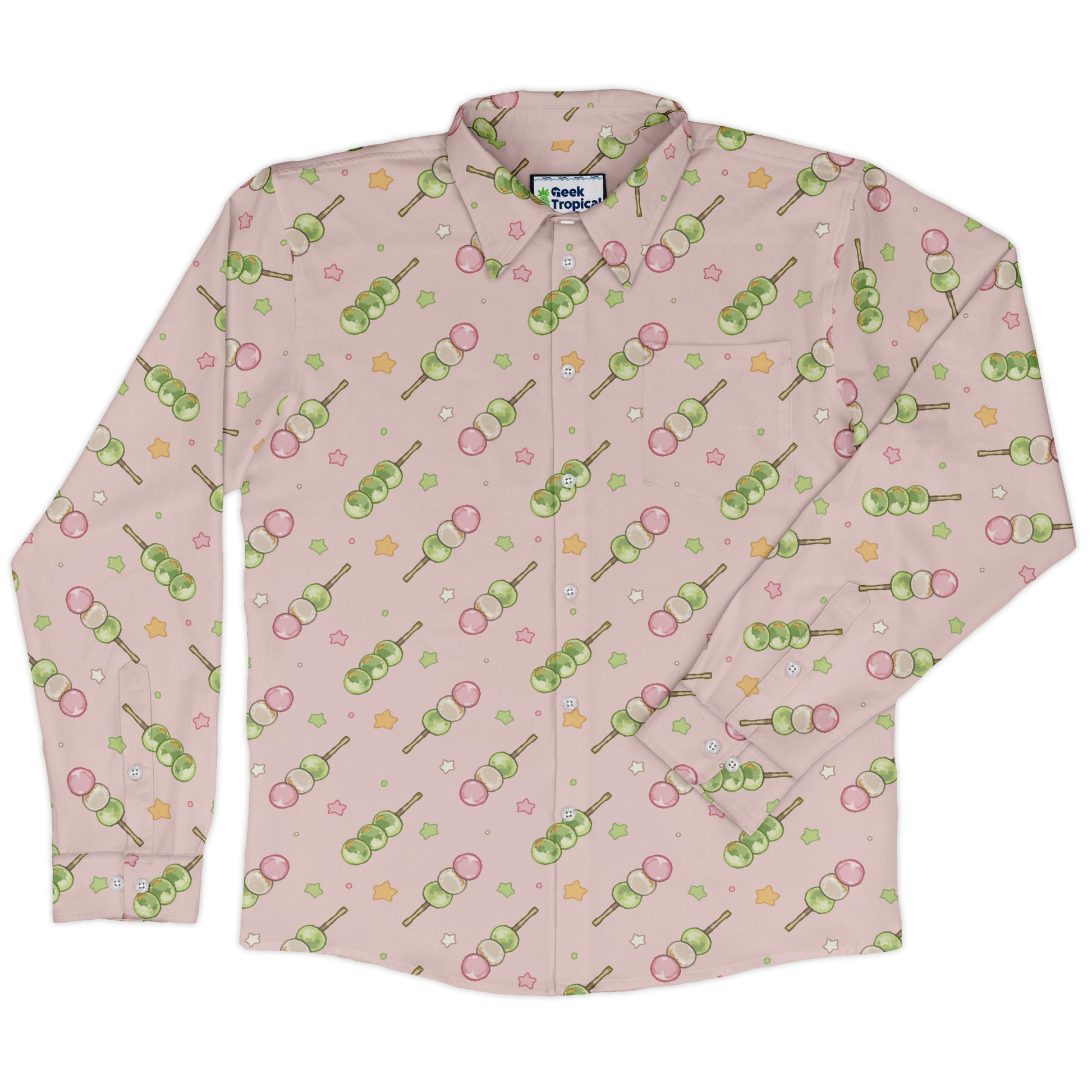 Dangos Strawberry Pink Long Sleeve Button Up Shirt front