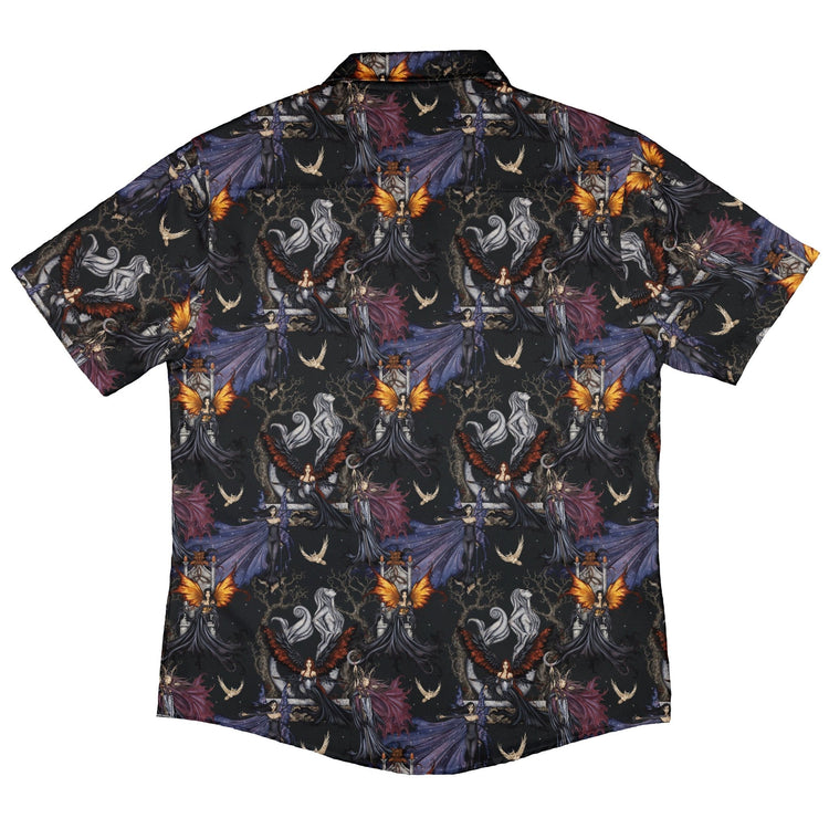 Dark Elves Gathering Button Up Shirt Geek Nerd adult sizing Fantasy Prints halloween